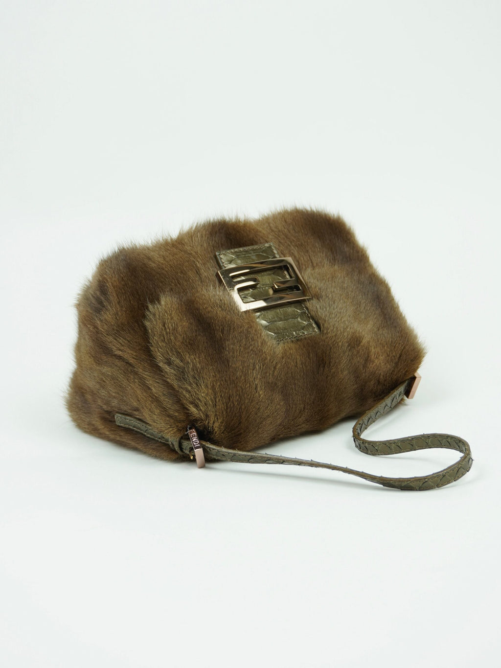 FENDI FUR BAGUETTE WITH SNAKESKIN TRIM