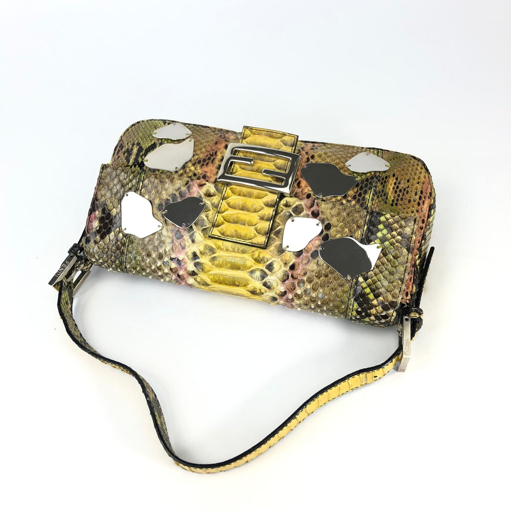 FENDI MULTI COLOUR PYTHON SNAKESKIN BAGUETTE BAG WITH METAL/MIRROR DETAILING