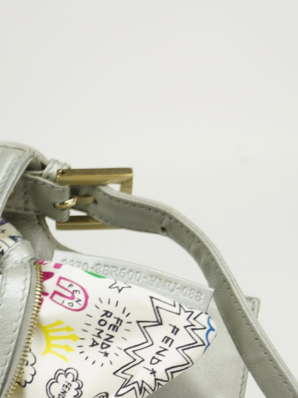 FENDI SILVER LEATHER LOGO BAGUETTE