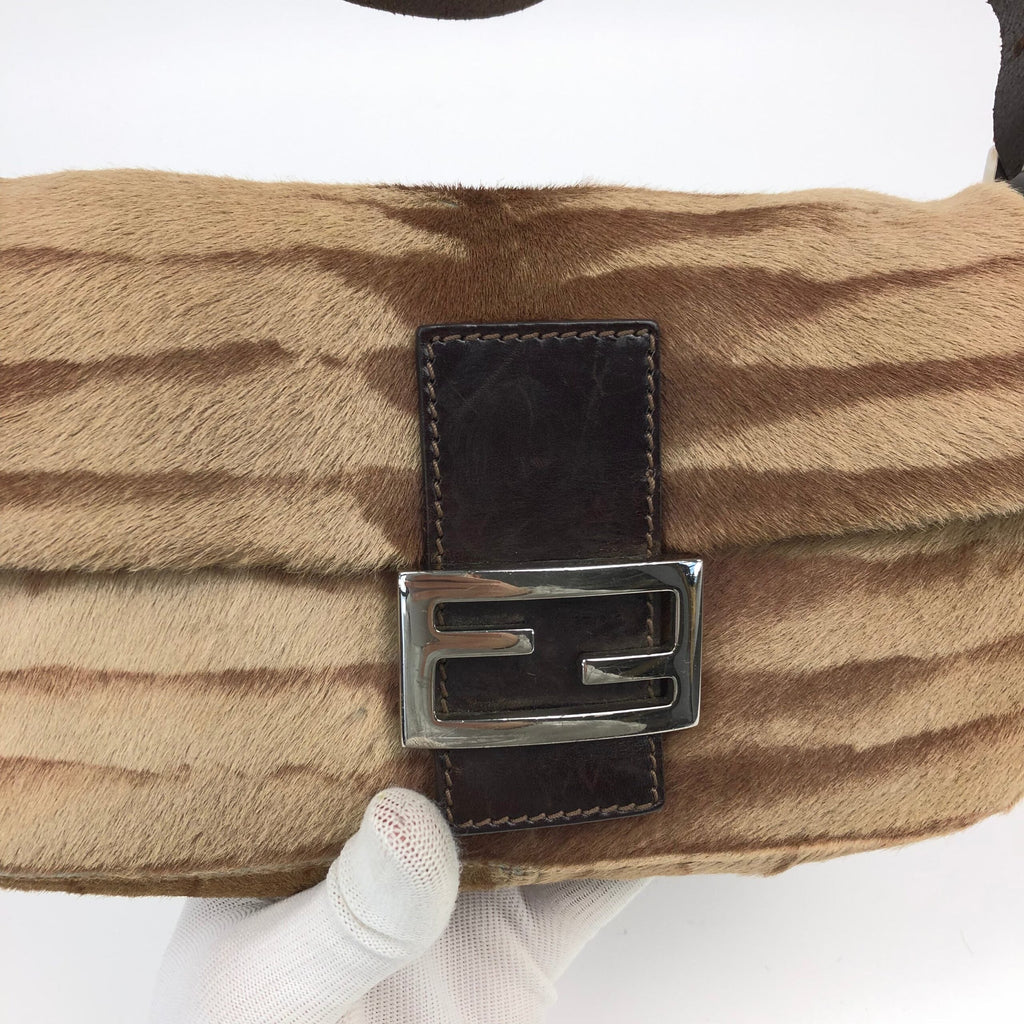 FENDI CALF HAIR BAGUETTE SHOULDER BAG