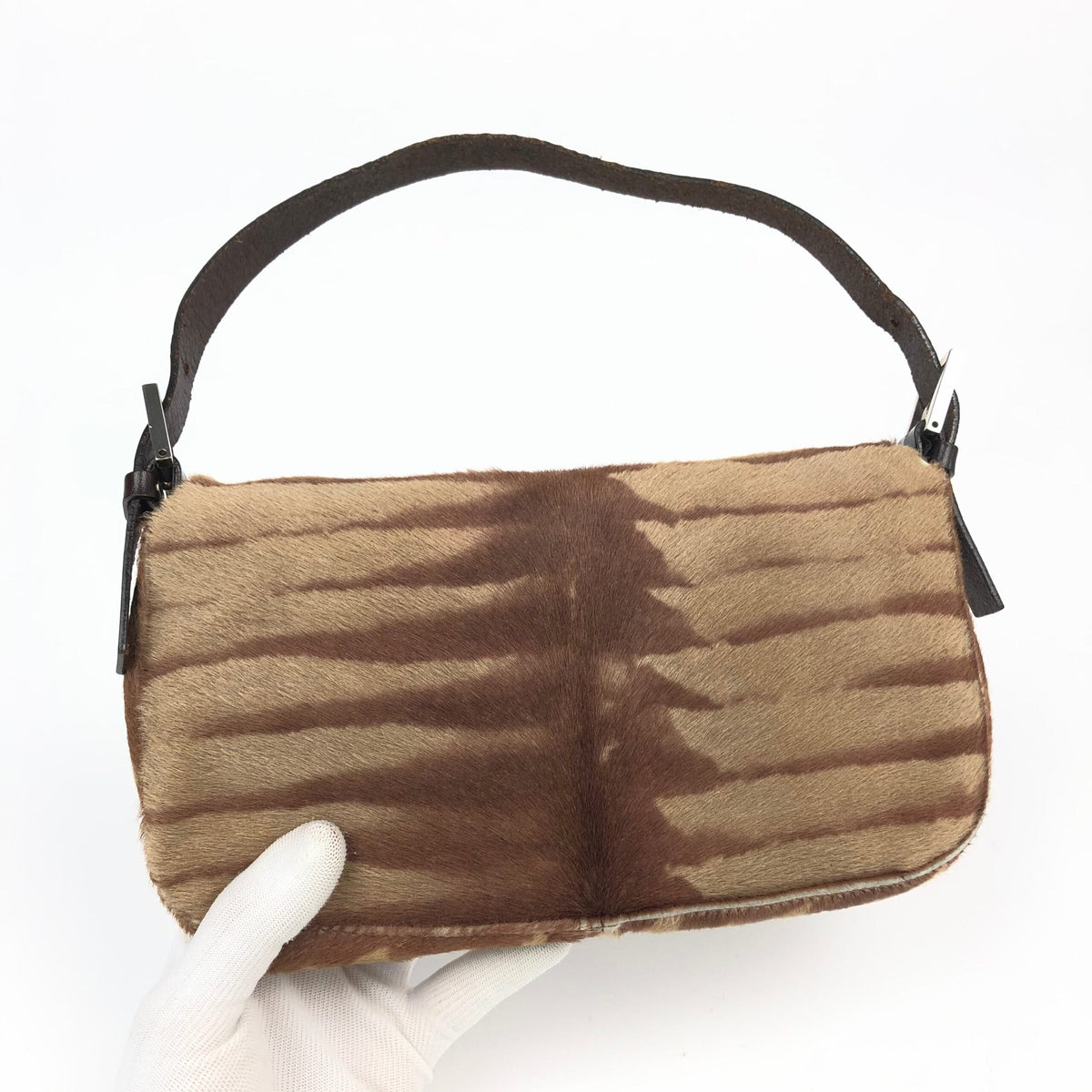 FENDI CALF HAIR BAGUETTE SHOULDER BAG