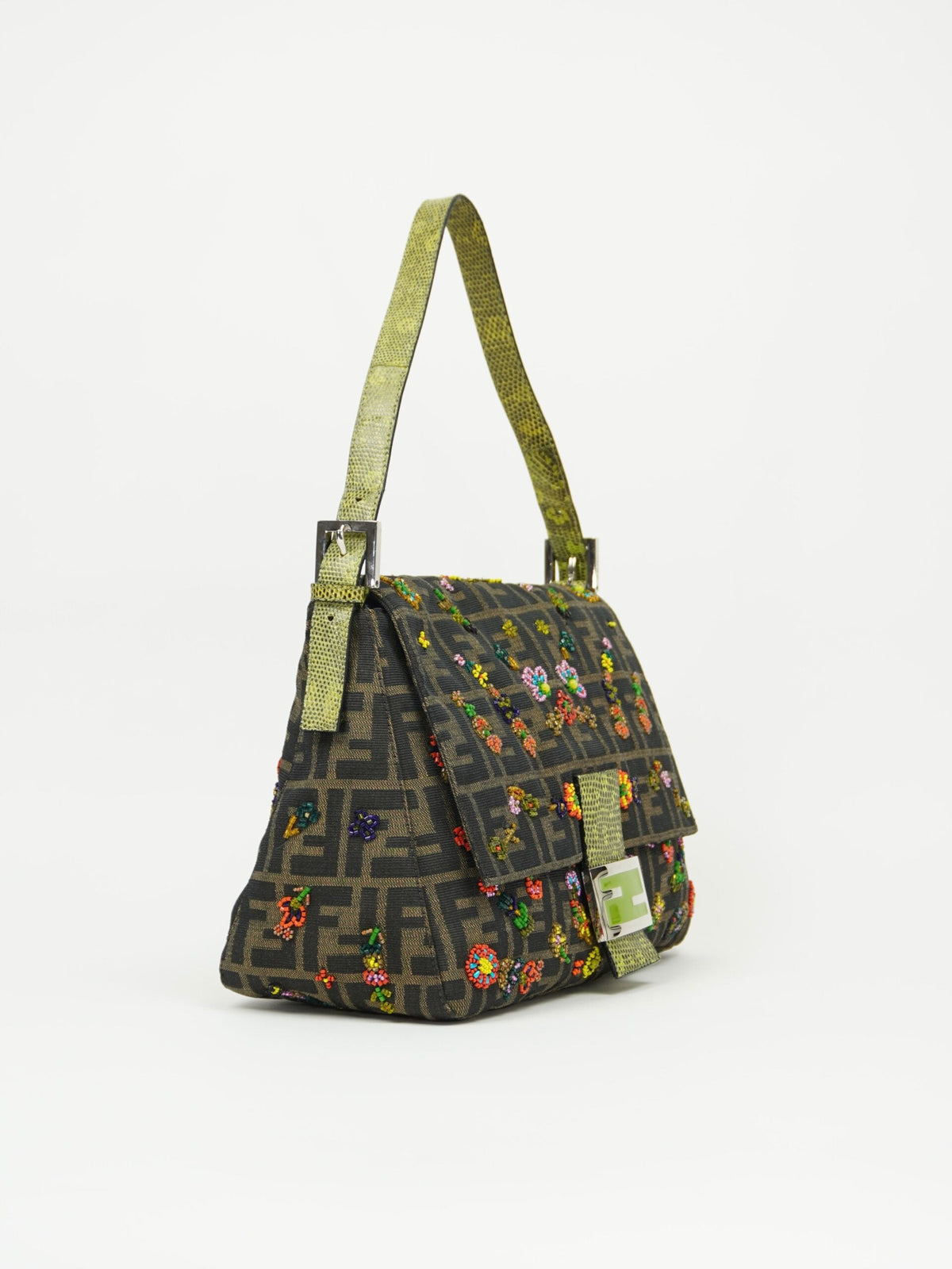 FENDI BEADED MAMA BAGUETTE WITH LIZARD TRIM