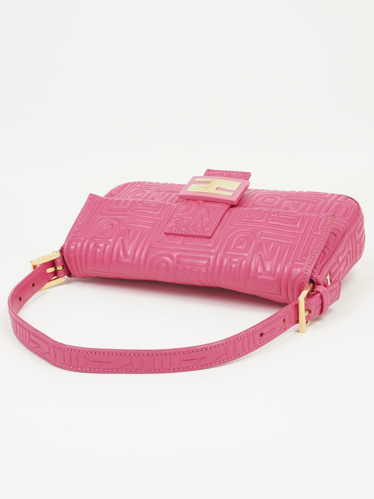 FENDI PINK LEATHER LOGO BAGUETTE