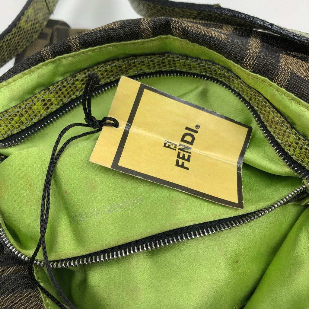 FENDI ZUCCA FLORAL BEADED BAGUETTE BAG WITH EXOTIC LIZARD DETAILING