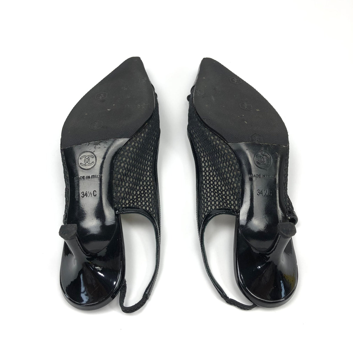 CHANEL LOGO SLING-BACK MULE HEELS