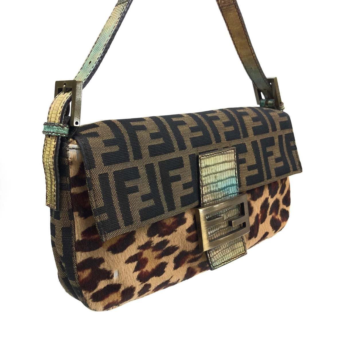 FENDI LEOPARD PONY HAIR ZUCCA BAGUETTE BAG