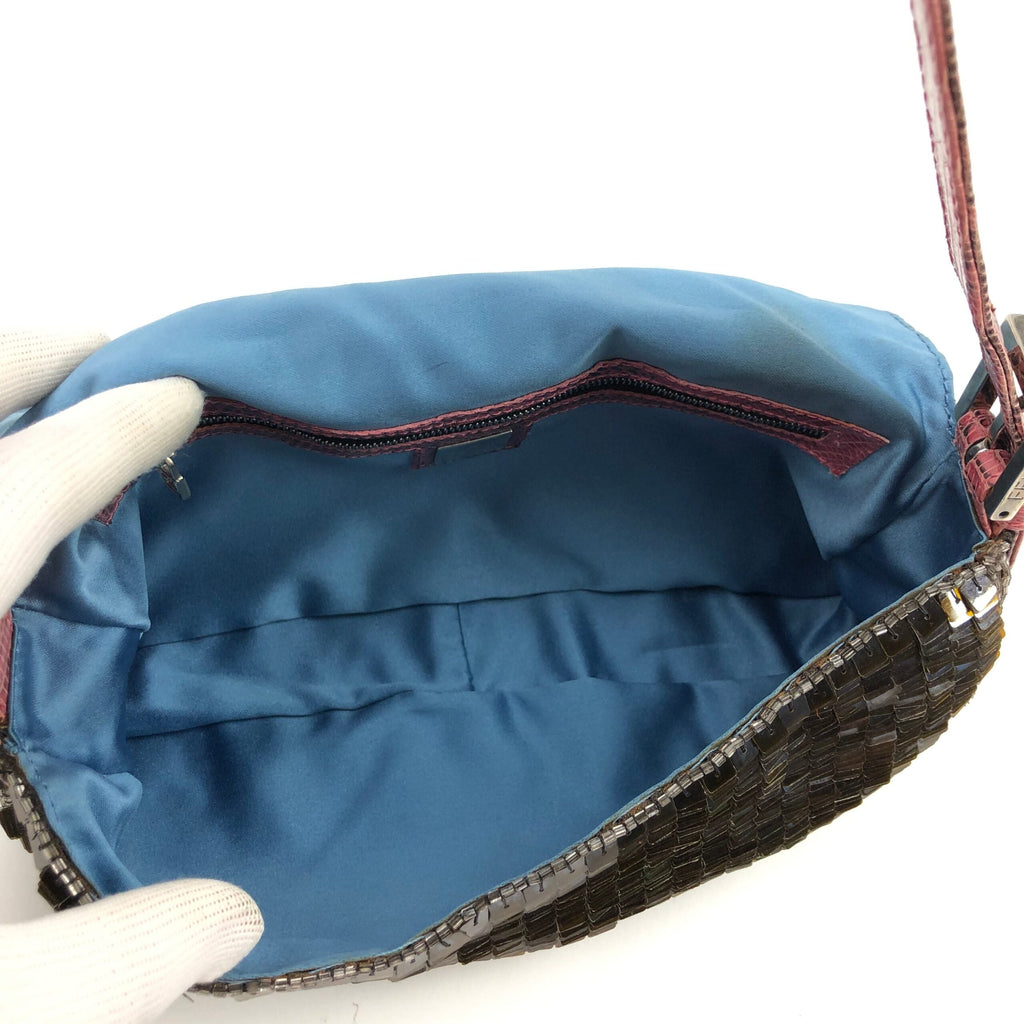 FENDI BEADED BAGUETTE BAG WITH EXOTIC LIZARD LEATHER DETAILING