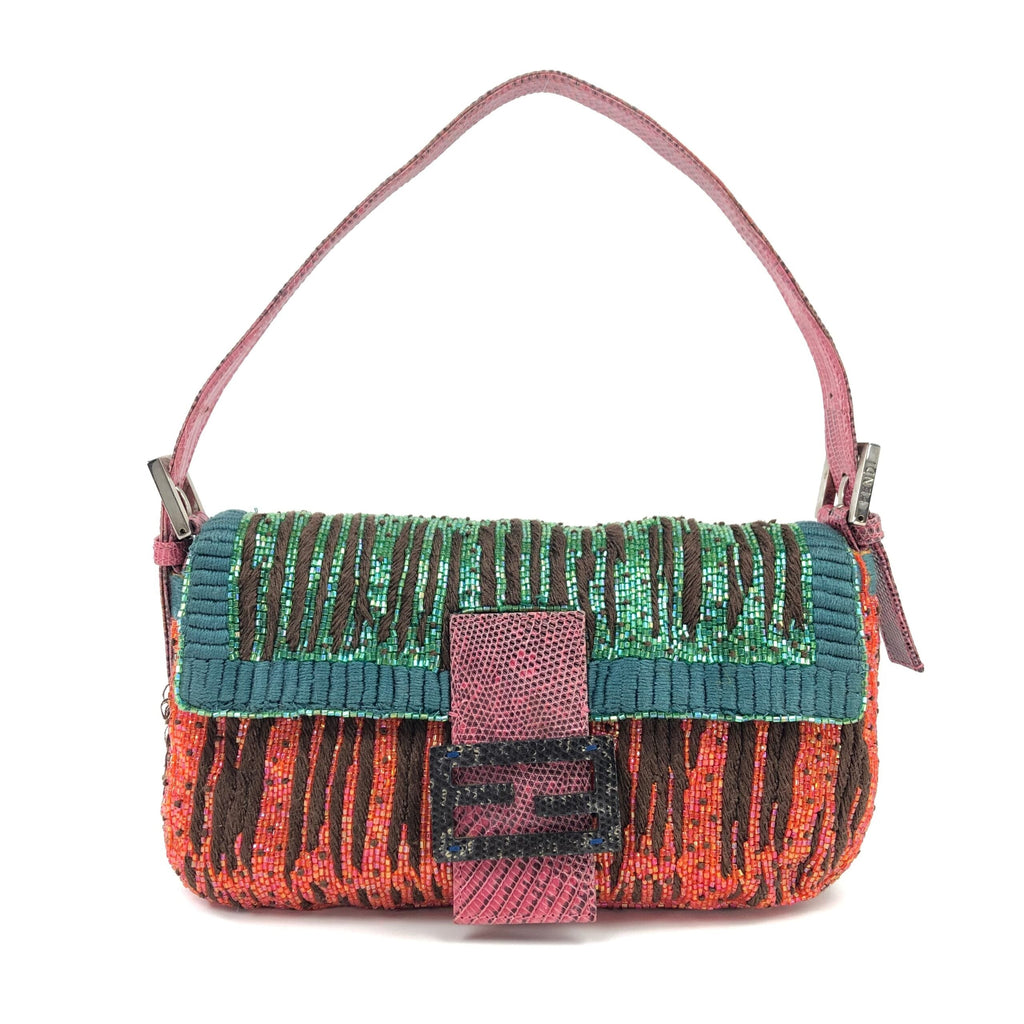FENDI BEADED BAGUETTE WITH EXOTIC LIZARD TRIM