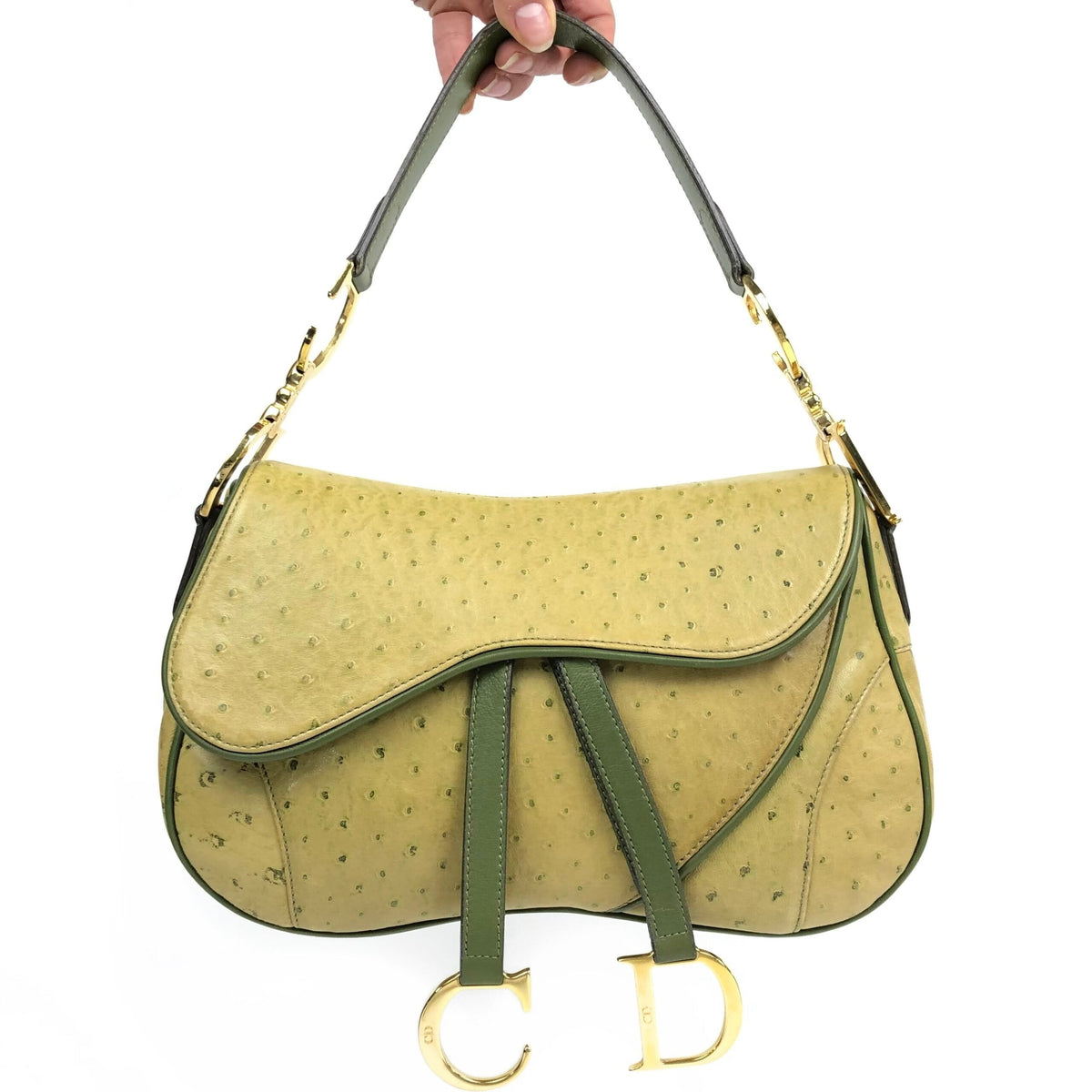 CHRISTIAN DIOR OSTRICH LEATHER DOUBLE SADDLE BAG