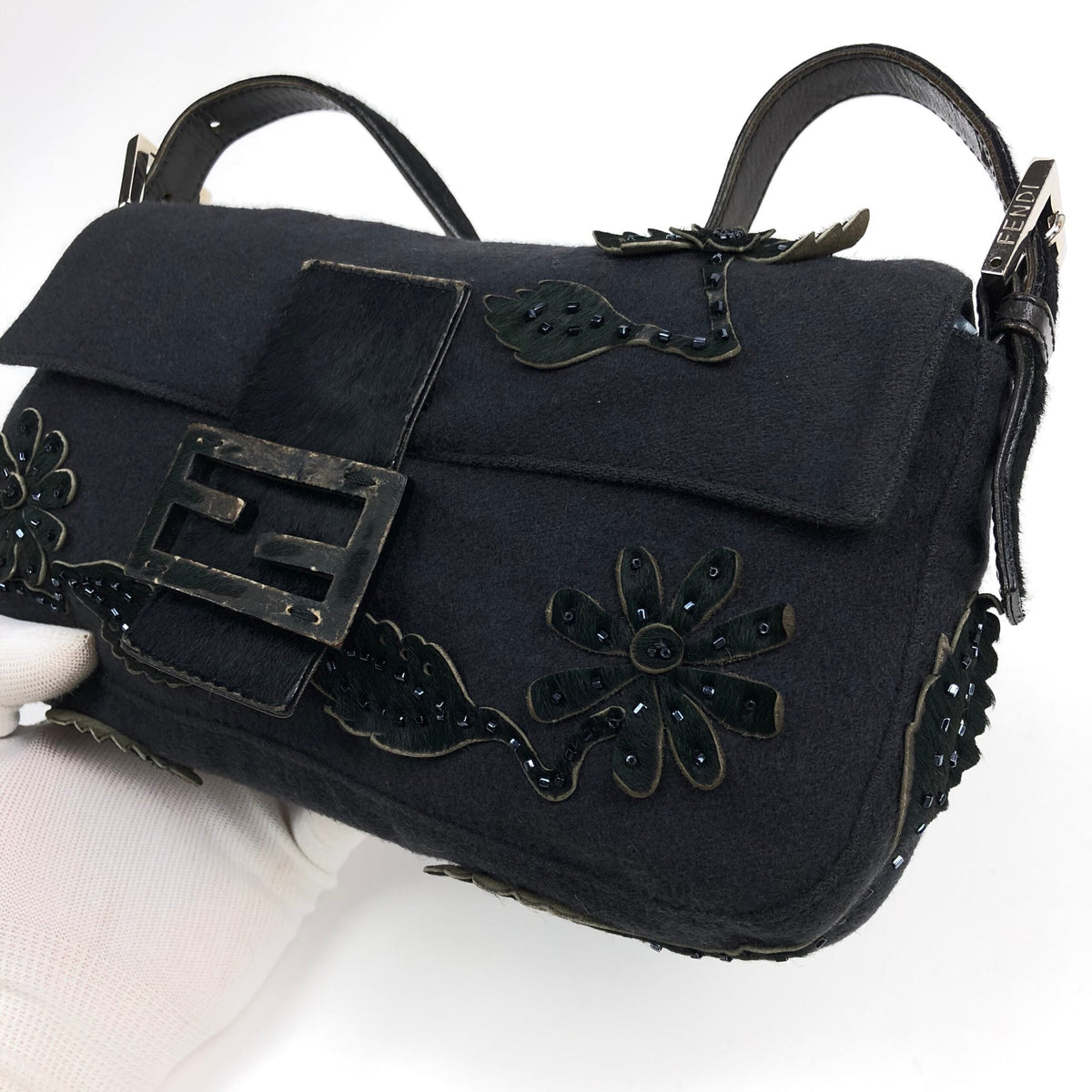 FENDI BAGUETTE WITH CALF HAIR AND BEADED DETAILING
