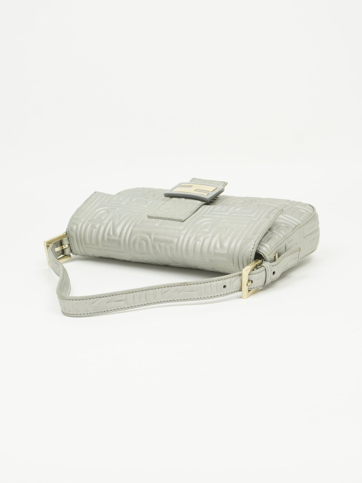 FENDI SILVER LEATHER LOGO BAGUETTE