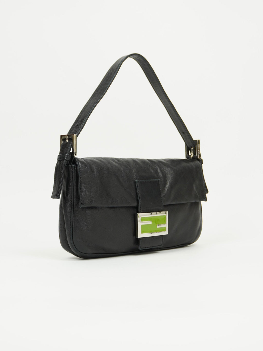 FENDI LEATHER BAGUETTE WITH GREEN BUCKLE