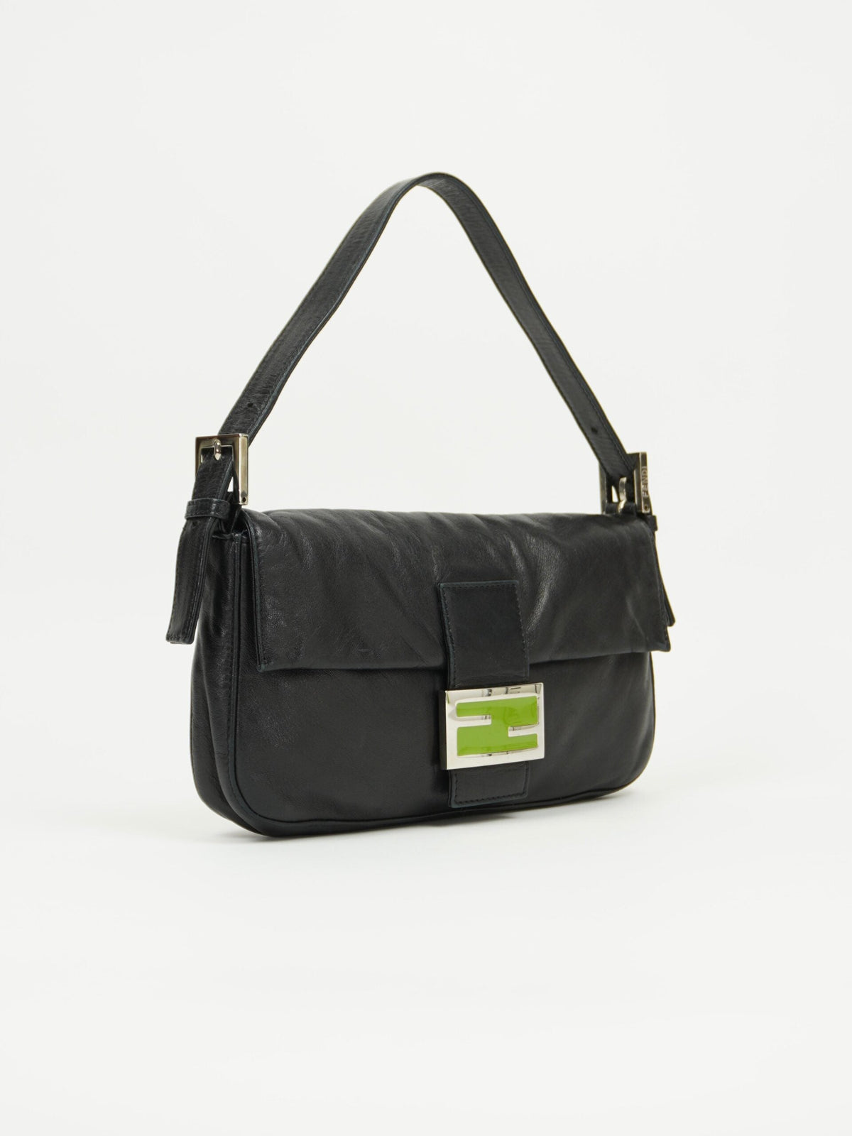 FENDI LEATHER BAGUETTE WITH GREEN BUCKLE