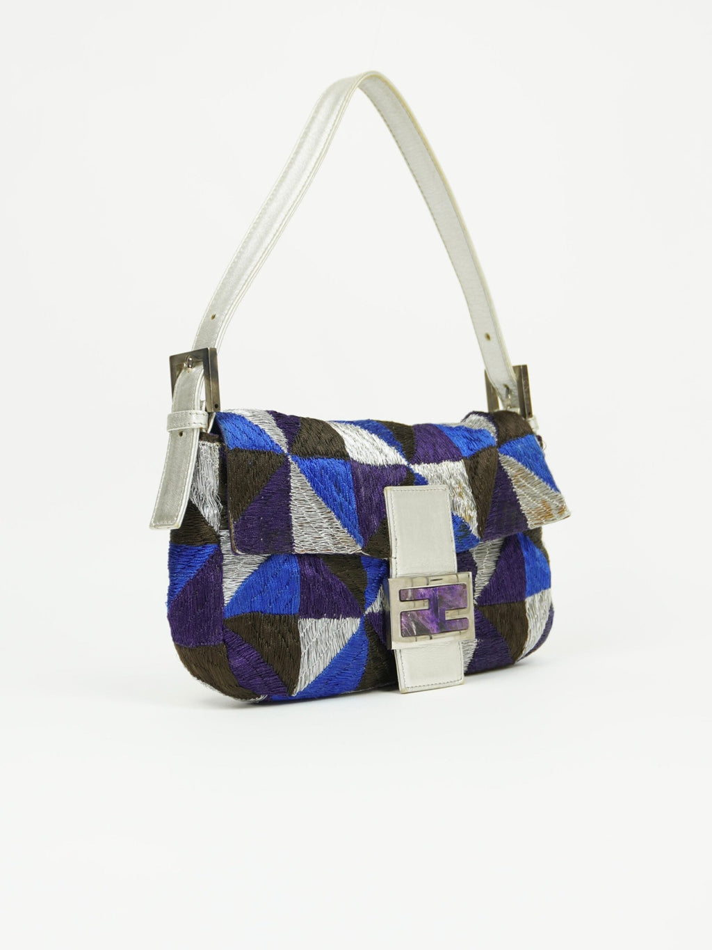 FENDI GEOMETRIC EMBROIDERED BAGUETTE WITH MARBLE BUCKLE
