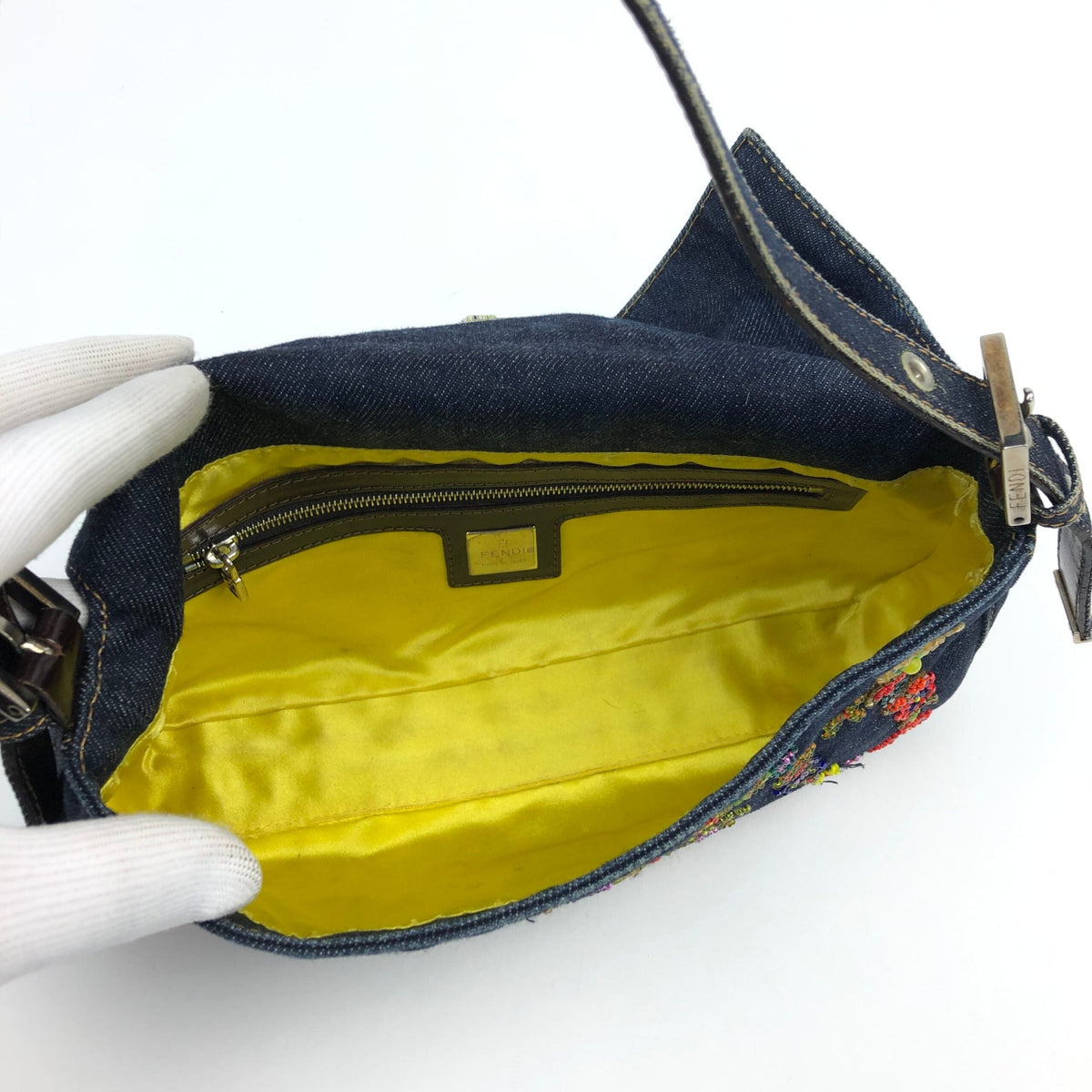 FENDI DENIM BEADED BAGUETTE BAG