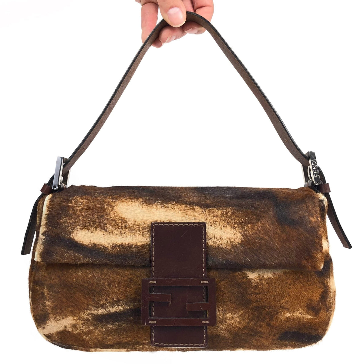 FENDI CALF HAIR BAGUETTE BAG