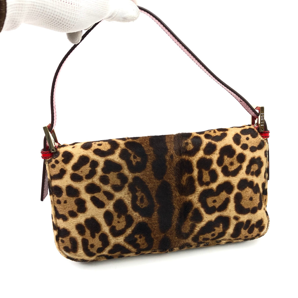 FENDI LEOPARD PONY HAIR BAGUETTE SHOULDER BAG