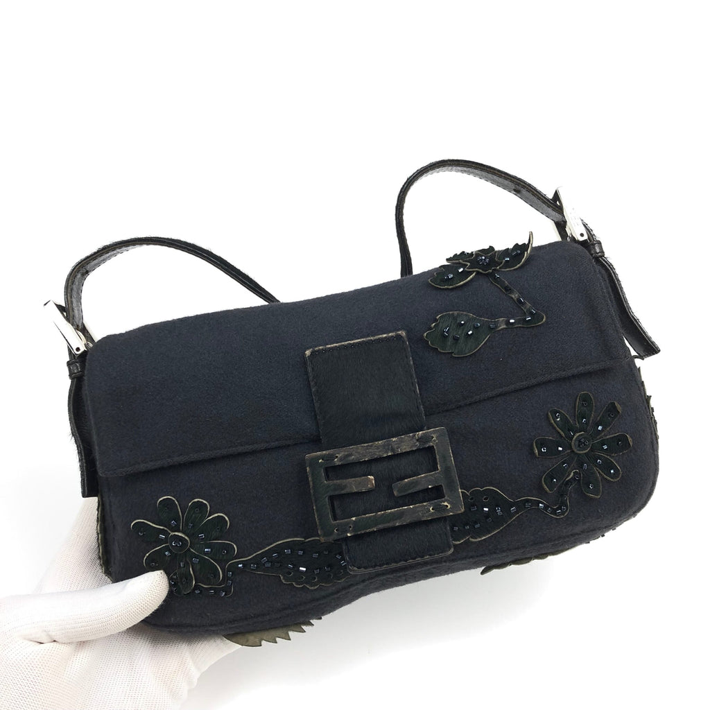 FENDI BAGUETTE WITH CALF HAIR AND BEADED DETAILING