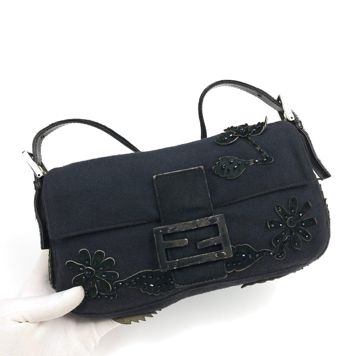 FENDI BAGUETTE WITH CALF HAIR AND BEADED DETAILING
