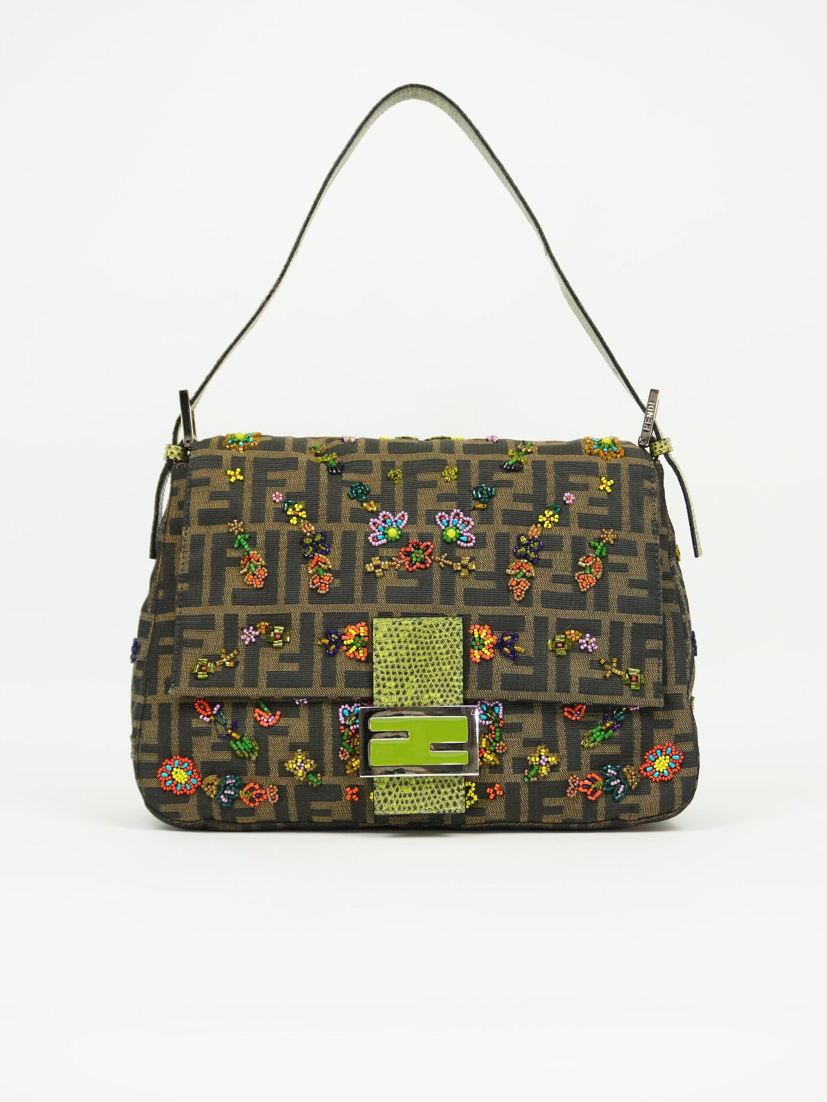 FENDI MAMA BEADED BAGUETTE WITH LIZARD TRIM