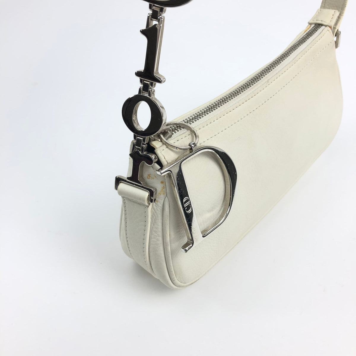 CHRISTIAN DIOR LEATHER SHOULDER BAG WITH SILVER DETAILING