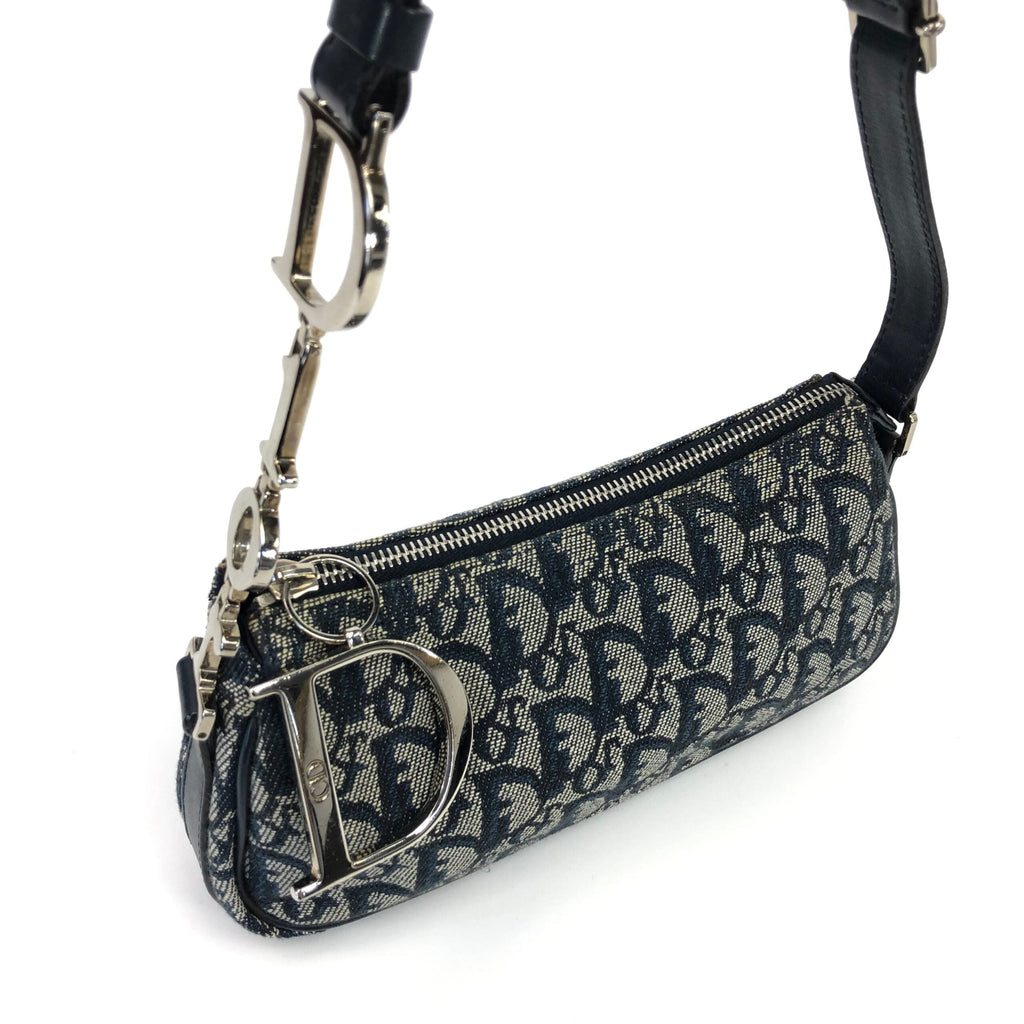 CHRISTIAN DIOR MONOGRAM SHOULDER BAG WITH SILVER DETAILING