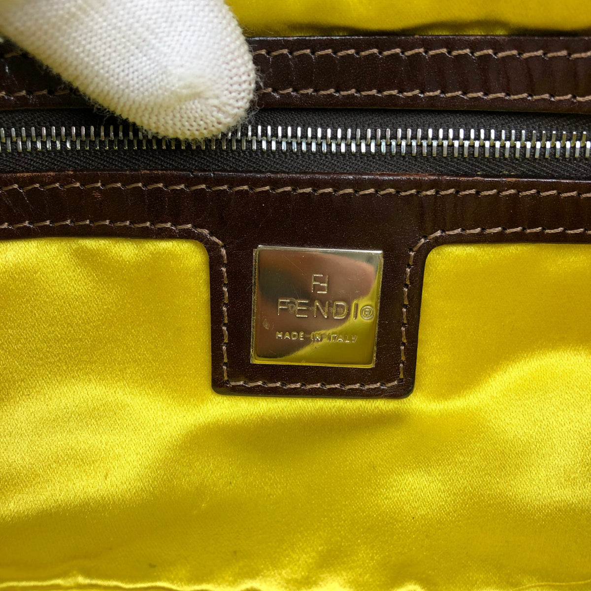 FENDI DENIM FLORAL BEADED BAGUETTE BAG