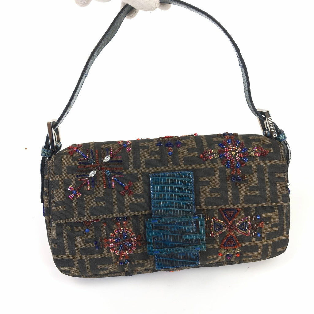 FENDI ZUCCA BEADED BAGUETTE BAG