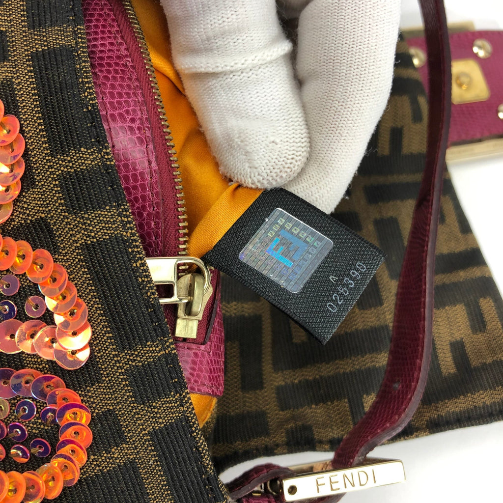 FENDI BEADED BAGUETTE BAG WITH EXOTIC LIZARD DETAILING