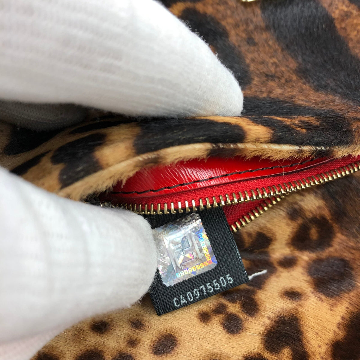FENDI LEOPARD PONY HAIR BAGUETTE SHOULDER BAG