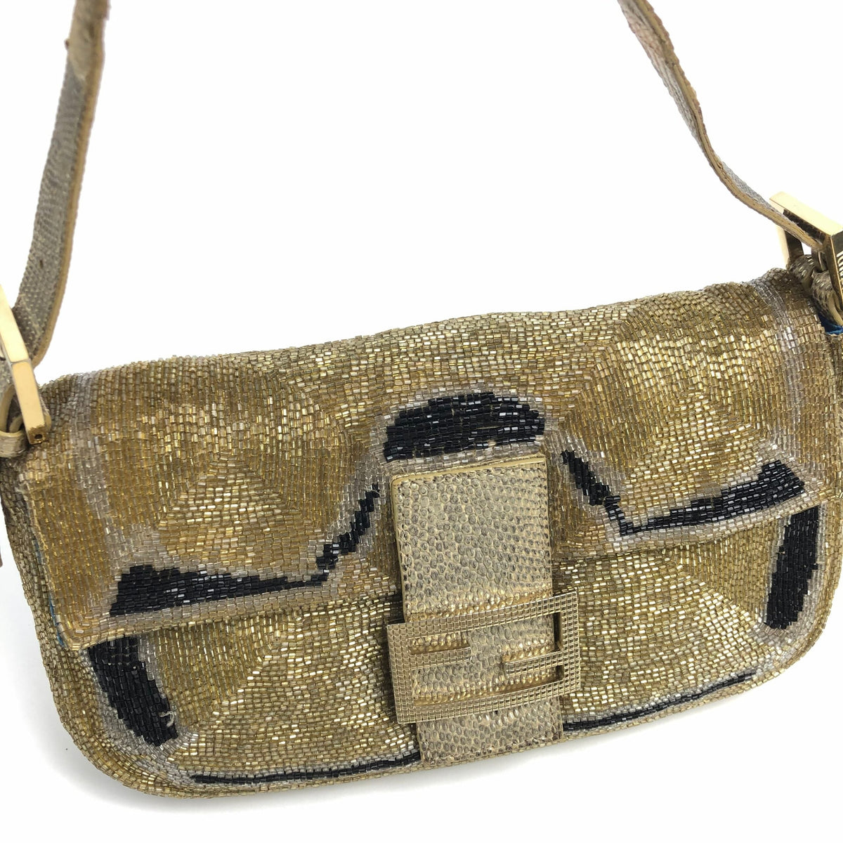 FENDI BEADED GOLD BAGUETTE BAG