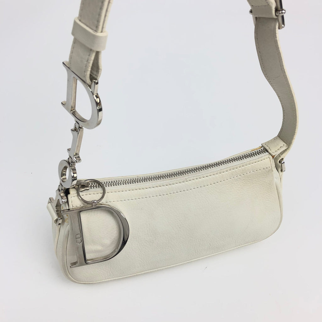 CHRISTIAN DIOR LEATHER SHOULDER BAG WITH SILVER DETAILING