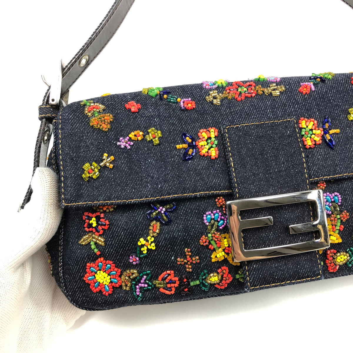 FENDI BEADED BAGUETTE SHOULDER BAG