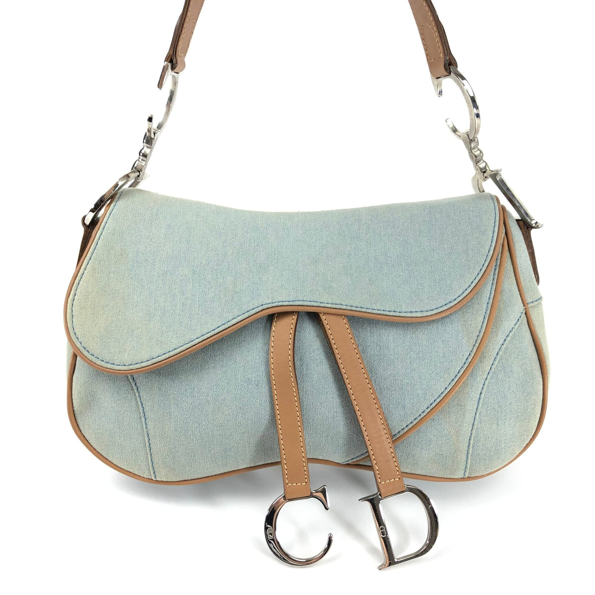 CHRISTIAN DIOR DENIM DOUBLE SADDLE BAG