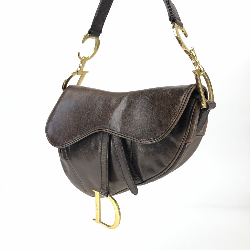CHRISTIAN DIOR BROWN LEATHER SADDLE BAG