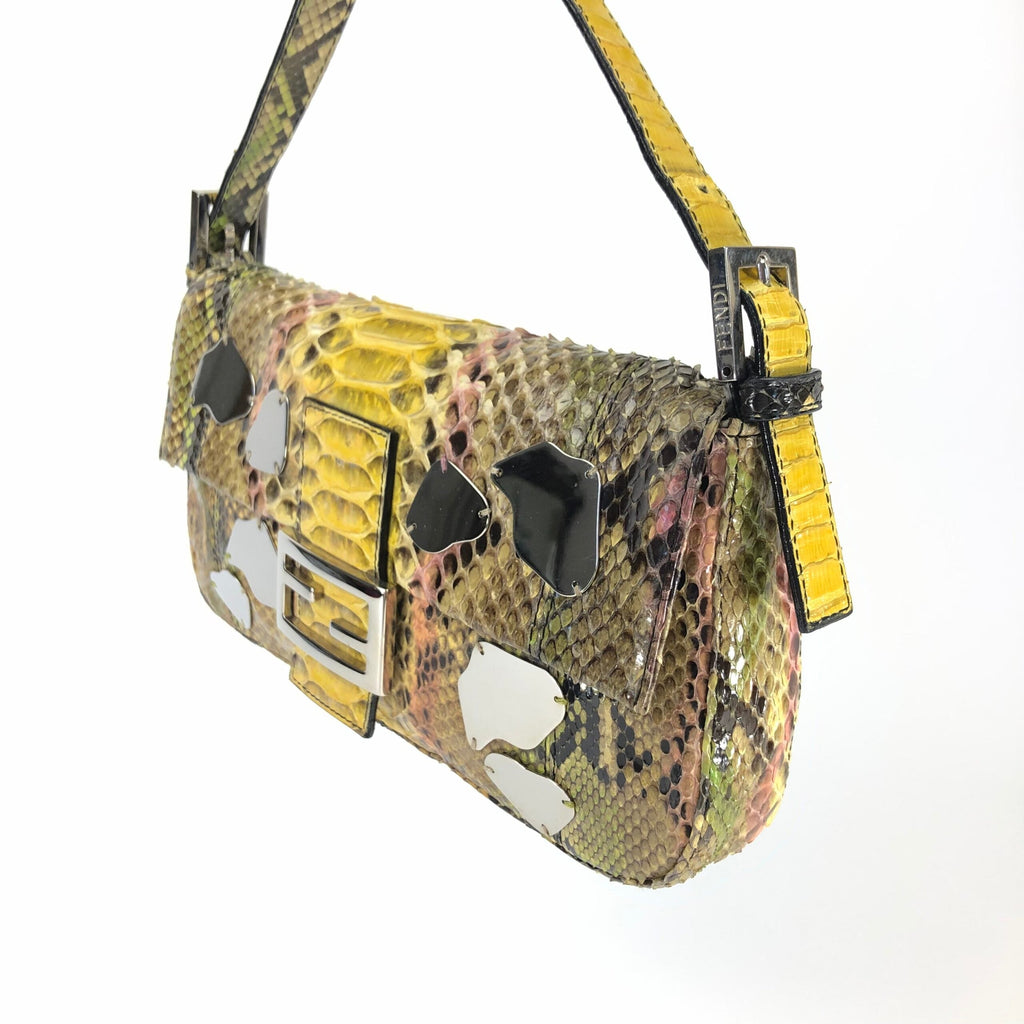 FENDI MULTI COLOUR PYTHON SNAKESKIN BAGUETTE BAG WITH METAL/MIRROR DETAILING