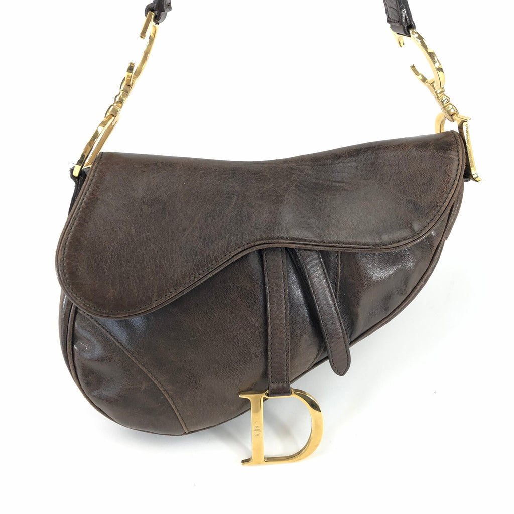 CHRISTIAN DIOR BROWN LEATHER SADDLE BAG