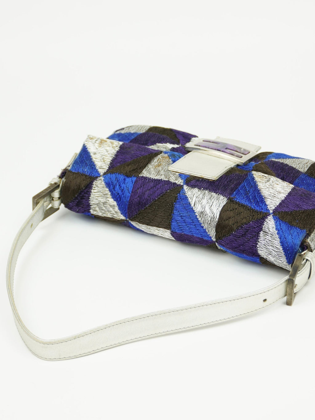 FENDI GEOMETRIC EMBROIDERED BAGUETTE WITH MARBLE BUCKLE