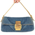 FENDI DENIM BAGUETTE BAG WITH LIZARD DETAILING