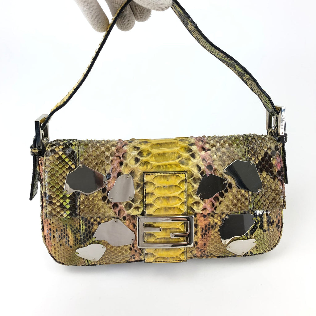 FENDI MULTI COLOUR PYTHON SNAKESKIN BAGUETTE BAG WITH METAL/MIRROR DETAILING