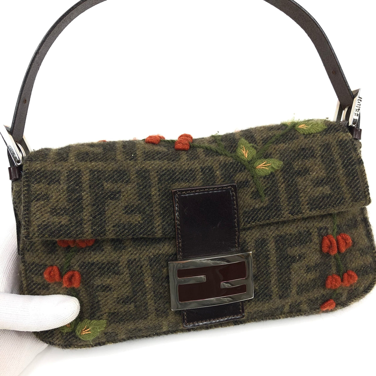 FENDI CASHMERE WOOL BAGUETTE SHOULDER BAG