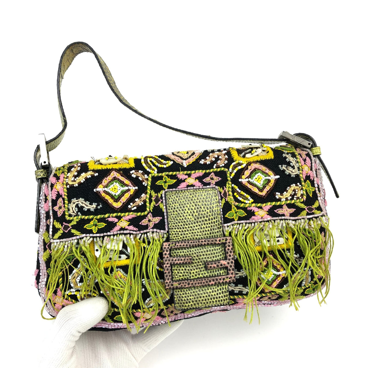 FENDI BEADED BAGUETTE SHOULDER BAG