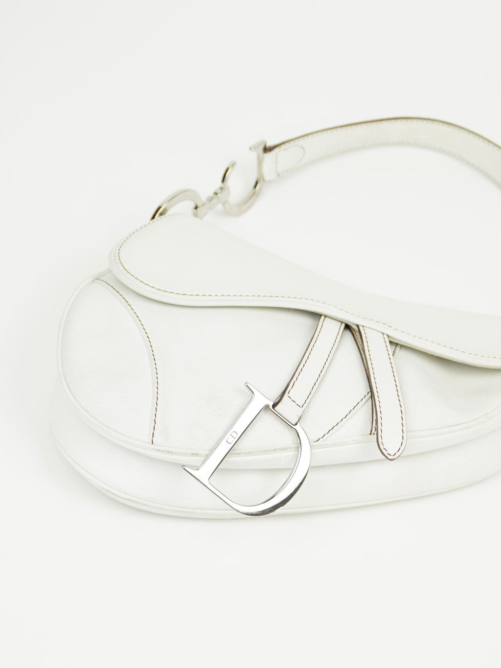 CHRISTIAN DIOR WHITE LEATHER SADDLE BAG