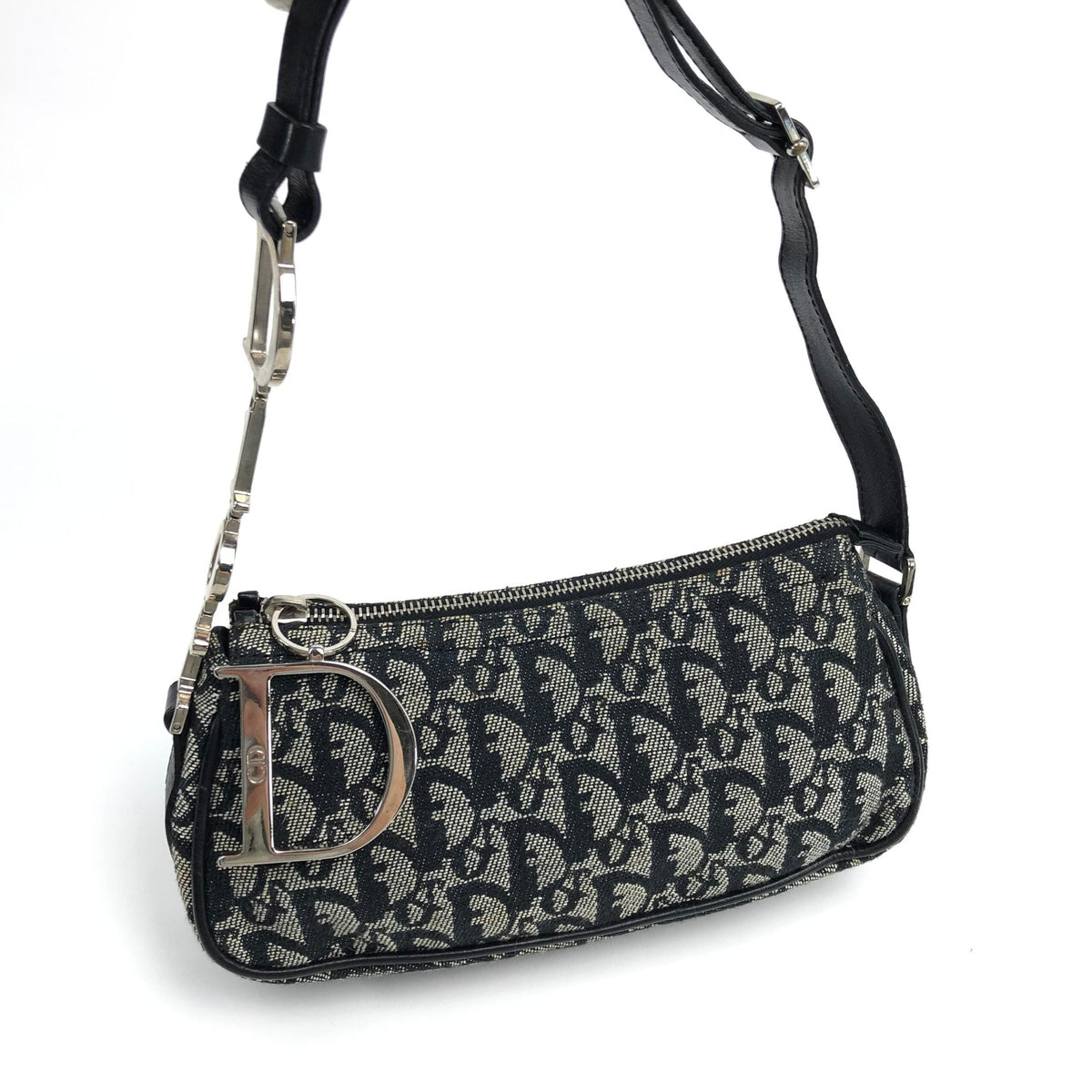 CHRISTIAN DIOR MONOGRAM SHOULDER BAG WITH SILVER DETAILING
