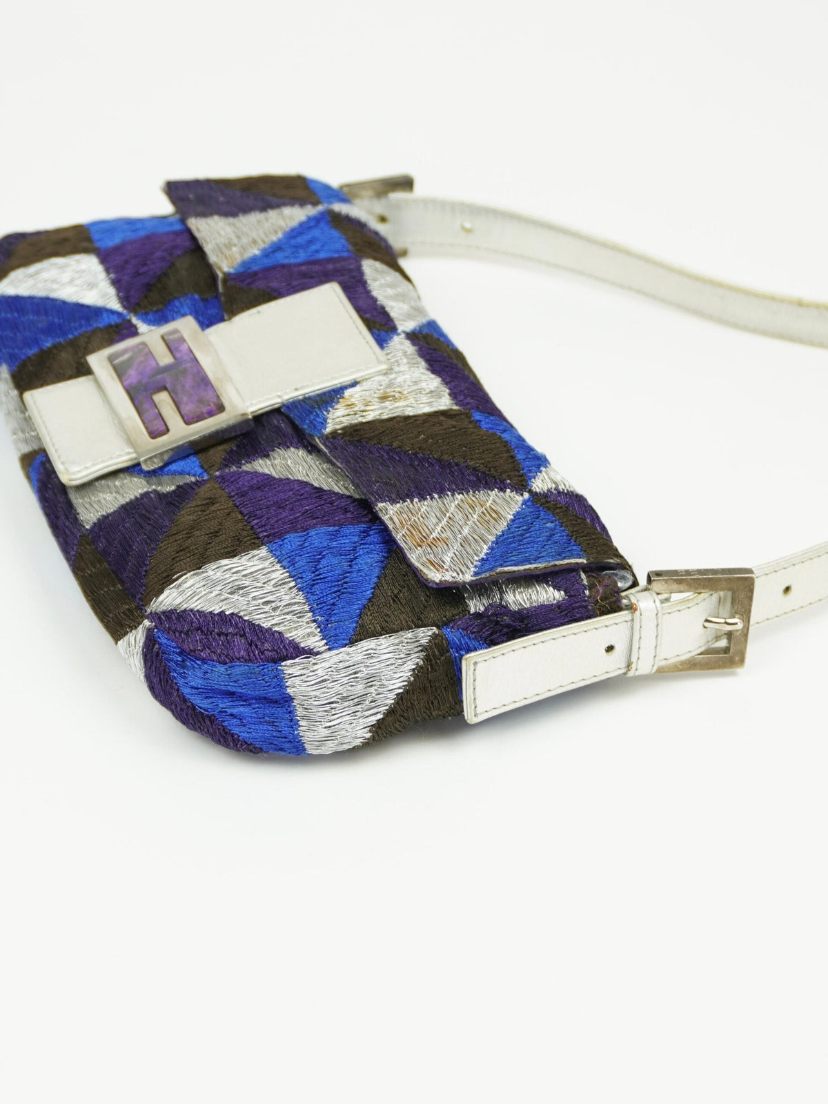 FENDI GEOMETRIC EMBROIDERED BAGUETTE WITH MARBLE BUCKLE