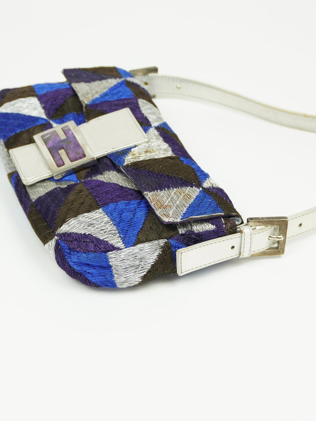 FENDI GEOMETRIC EMBROIDERED BAGUETTE WITH MARBLE BUCKLE