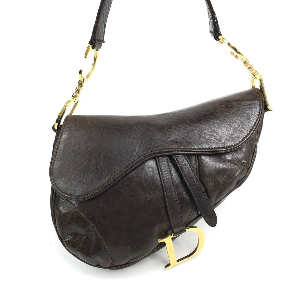 CHRISTIAN DIOR BROWN LEATHER SADDLE BAG