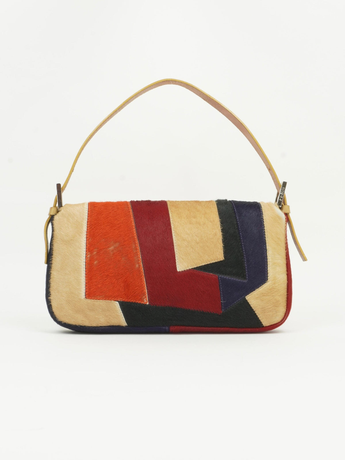 FENDI CALF HAIR PATCHWORK BAGUETTE BAG