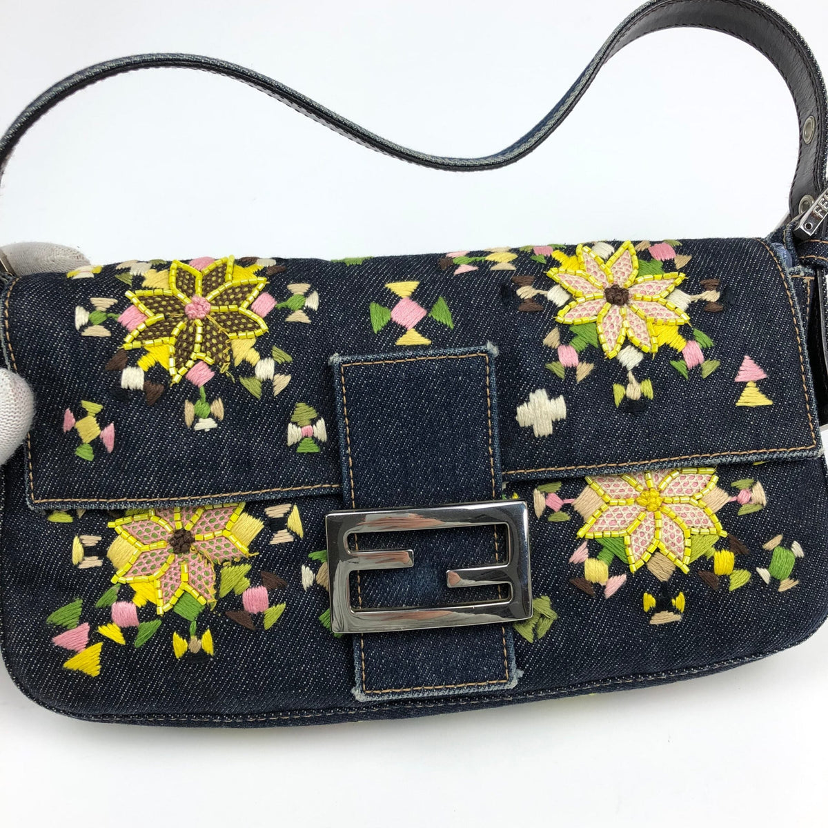 FENDI BEADED DENIM BAGUETTE