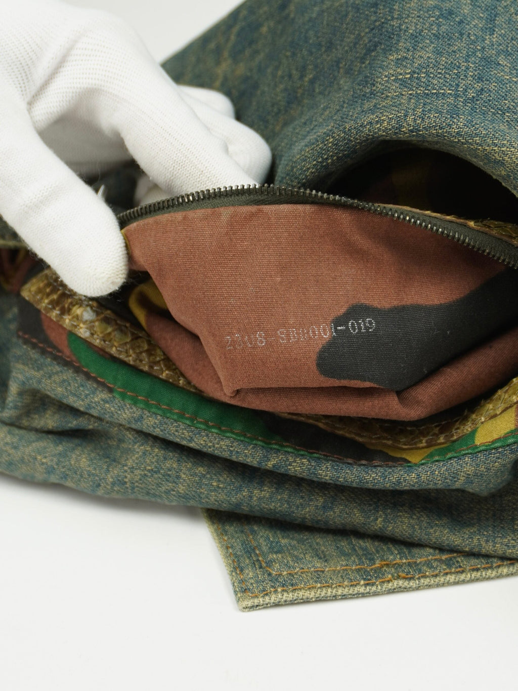 FENDI MAMA DENIM BAGUETTE WITH LIZARD TRIM